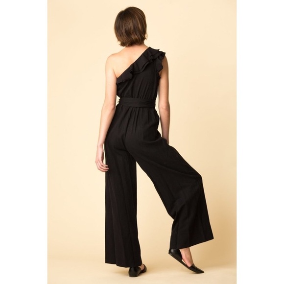 Ulla Johnson Demi Black Ruffle Twill One Shoulder Jumpsuit Size 0 Missing Belt - Picture 9 of 11